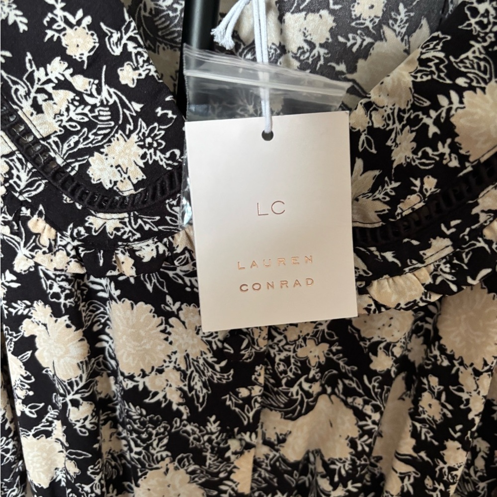 LC Lauren Conrad Floral Black Ivory Dress NWT Small - Picture 3 of 7
